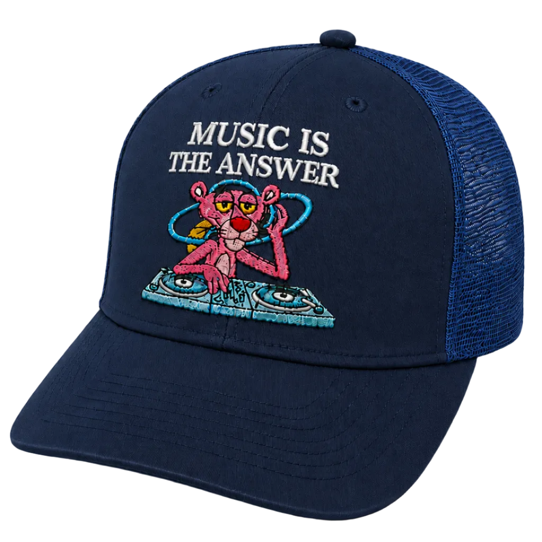 Pink panther music is the answer-dark navy/blue